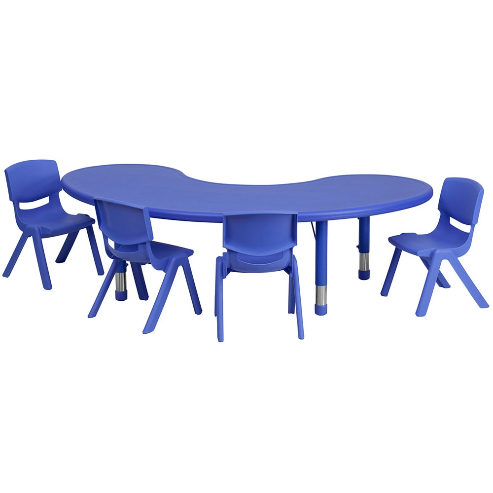 916-00432MNTBLBLUE Half Moon Preschool Activity Table & (4) Chair Set - 35"L x 65"W...