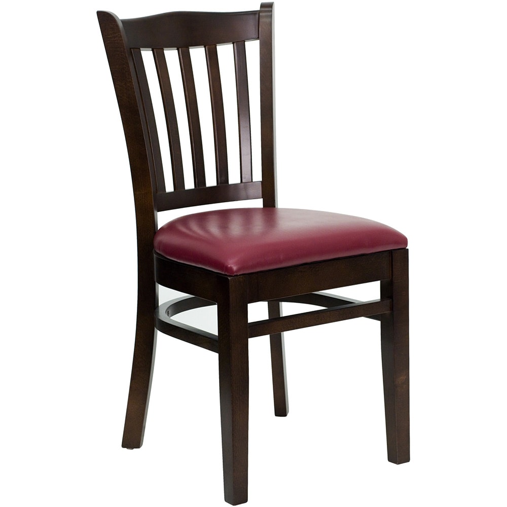 916-0008VWALBURV Restaurant Chair w/ Vertical Slat Back & Burgundy Vinyl Seat - Beechwood, Wa...