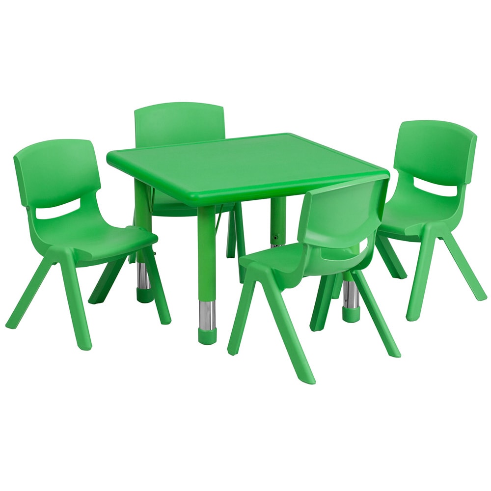 916-00232SQRTBLGRNE 24" Square Preschool Activity Table & (4) Chair Set - Plastic Top, G...
