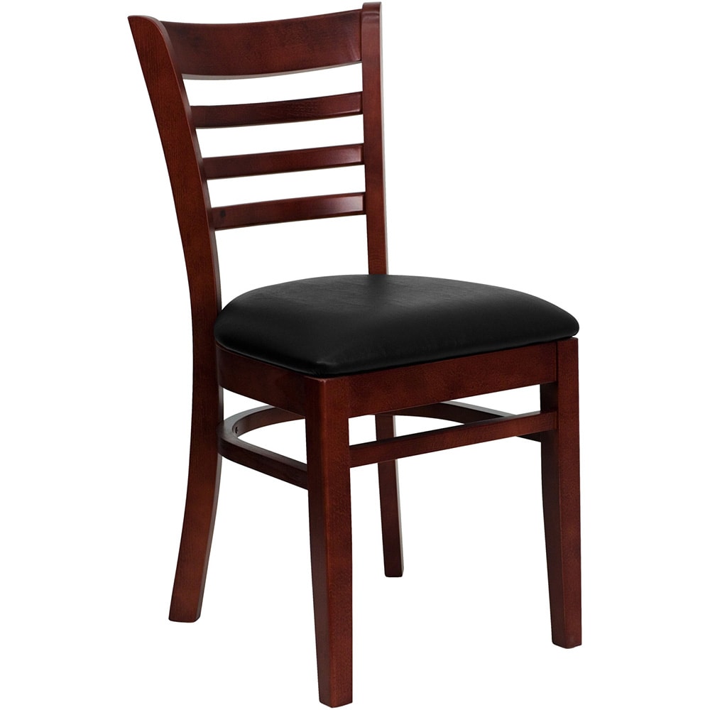 916-0005LADMAHBLKV Restaurant Chair w/ Ladder Back & Black Vinyl Seat - Beechwood, Mahogany F...