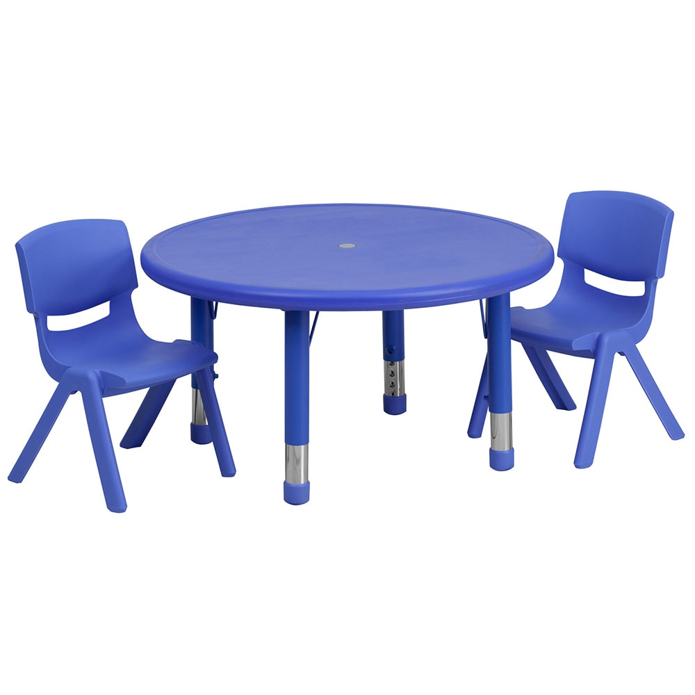916-00732RTBLBLUR 33" Round Preschool Activity Table & (2) Chair Set - Plastic Top, Blue