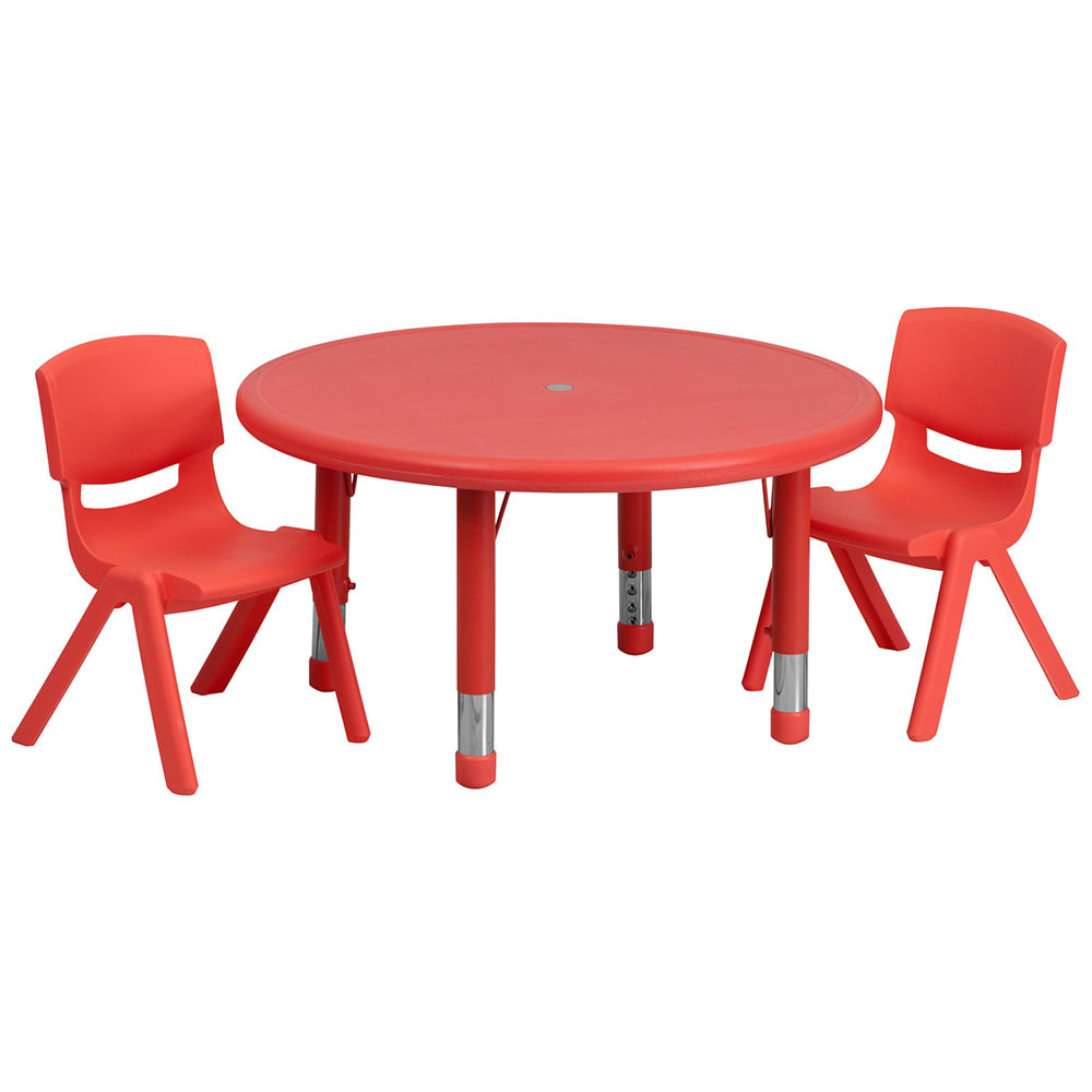 916-00732RTBLREDR 33" Round Preschool Activity Table & (2) Chair Set - Plastic Top, Red