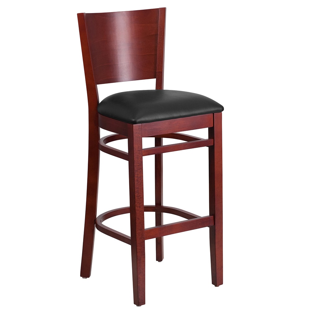 916-0094BRMAHBLKV Bar Stool w/ Solid Back & Black Vinyl Seat, Mahogany 
