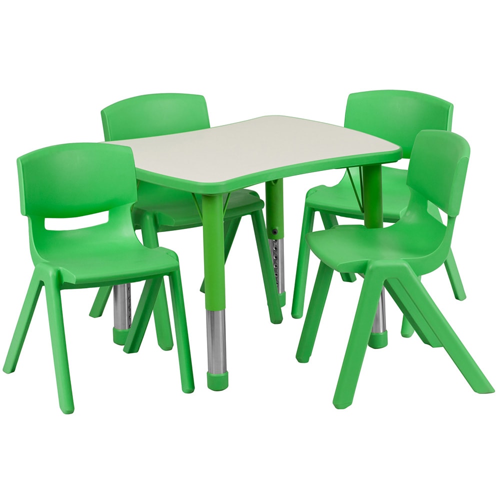 916-0980034RCTTBLGRN Preschool Activity Table & 4 Chair Set - 26 5/8"L x 21 7/8"W,...