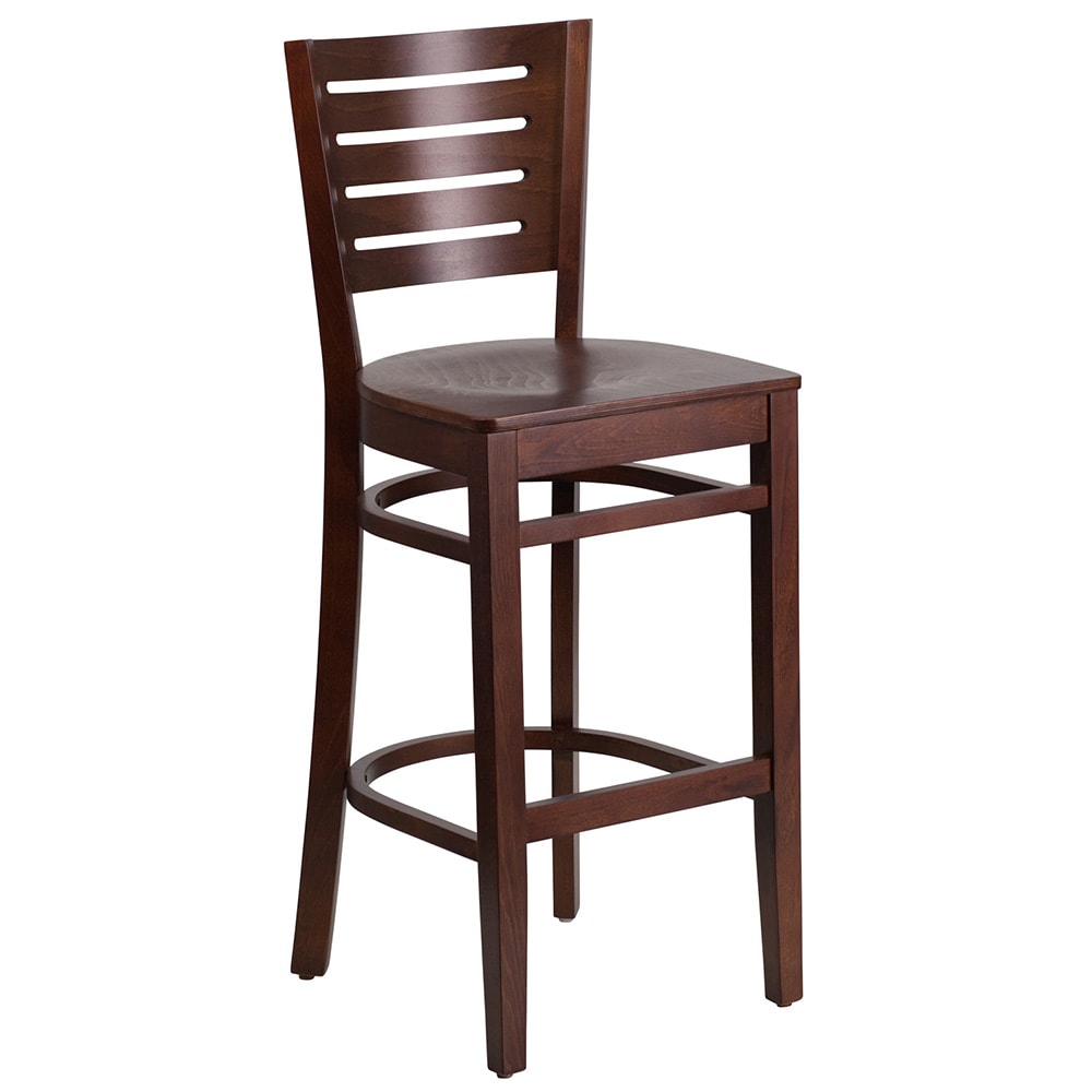 916-0108BBWALWAL Bar Stool w/ Slat Back & Wood Seat, Walnut 