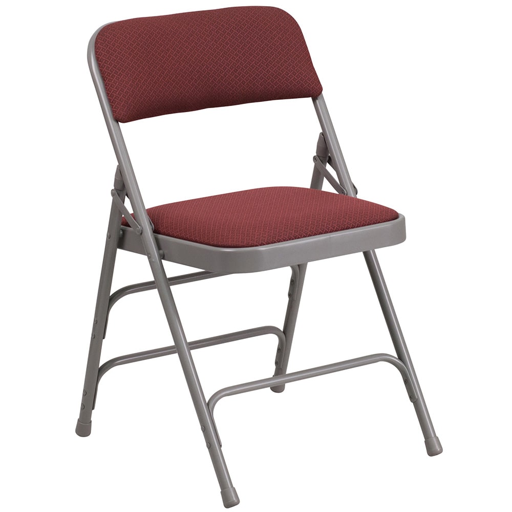 916-AWMC309AFBG Folding Chair w/ Burgundy Patterned Fabric Back & Seat - Steel Frame, Gray Fi...