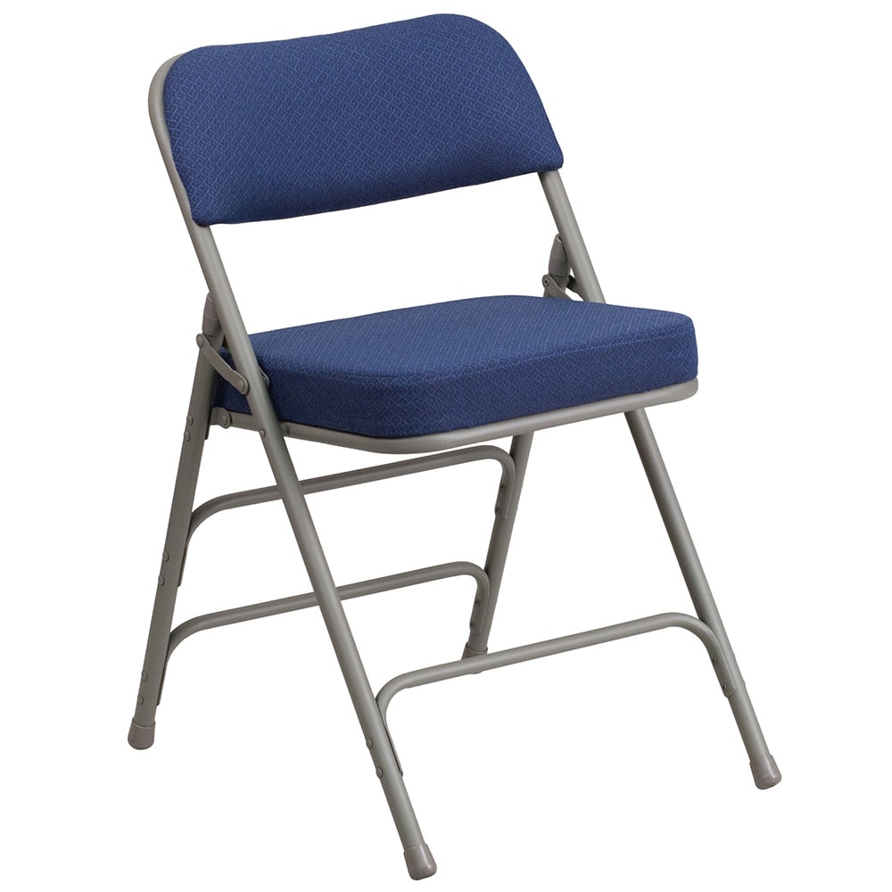 916-AWMC320AFNVY Folding Chair w/ Navy Blue Fabric Back & Seat - Steel Frame, Gray