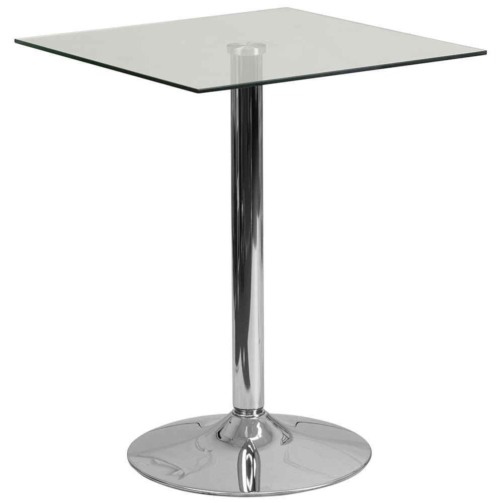 916-CH4 23 3/4" Square Dining Height Table w/ Glass Top - Chrome Base, Silver