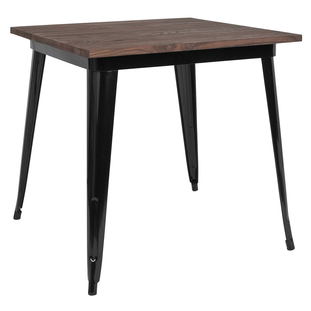 916-CH5104029M1BK 31 1/2" Square Dining Height Table w/ Walnut Elm Wood Top - Steel Frame, B...