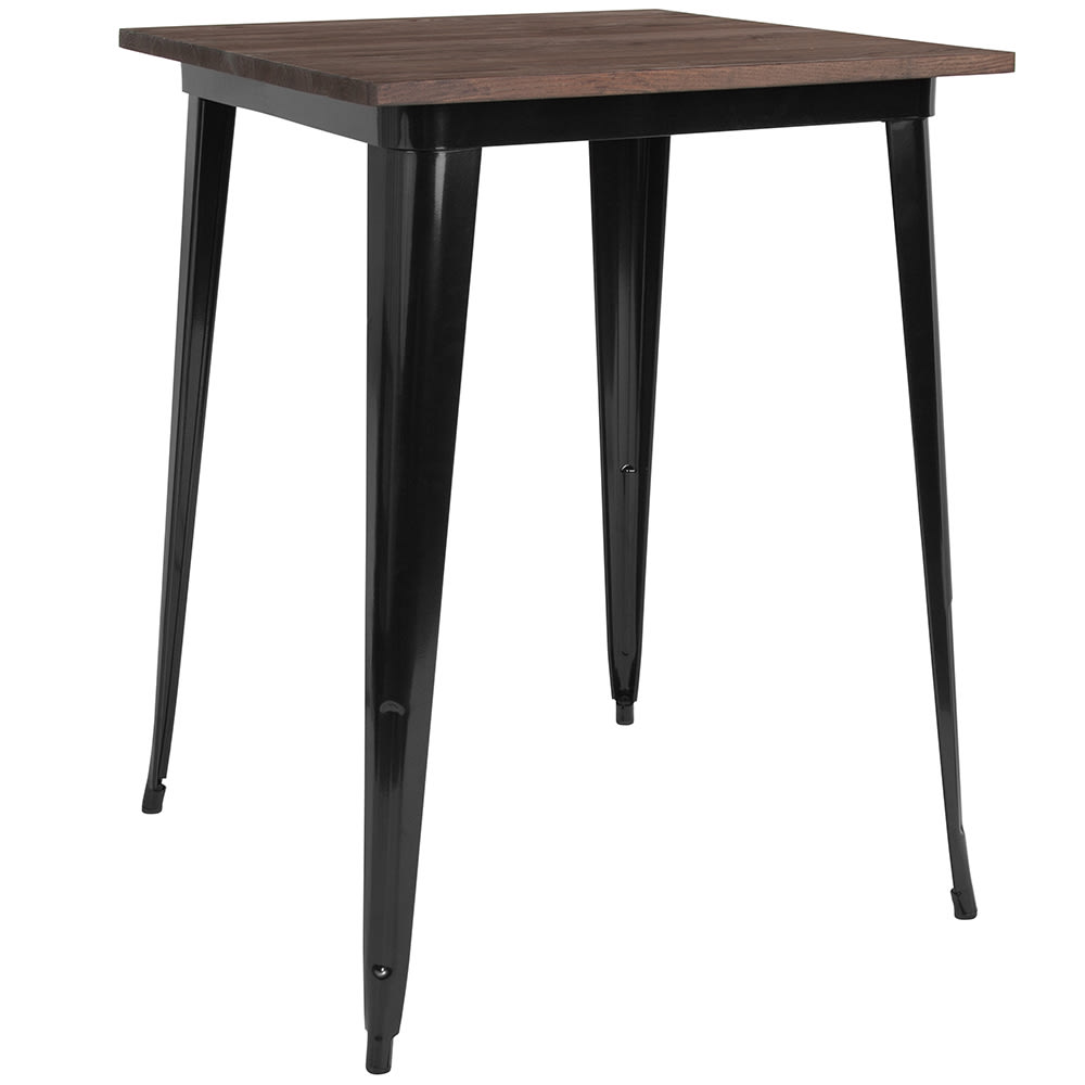 916-CH5104040M1BK 31 1/2" Square Bar Height Table - Walnut Rustic Wood Top, Steel Base