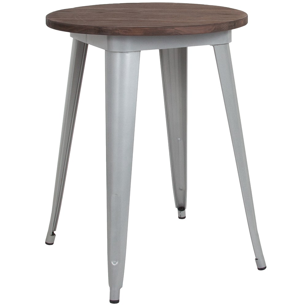 Flash Furniture CH-51080-29M1-SIL-GG 24" Round Dining Height Table w/ Walnut Elm Wood Top - Steel Frame, Silver