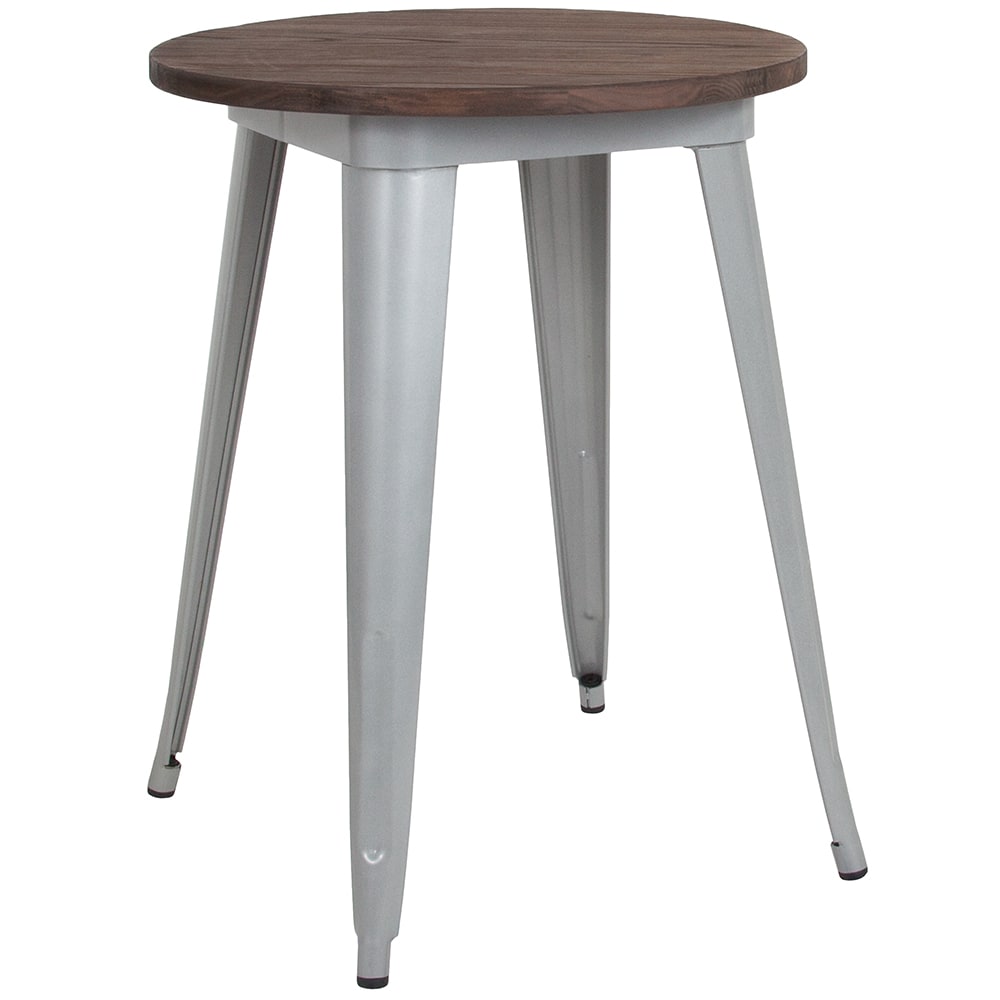 916-CH5108029M1SIL 24" Round Dining Height Table w/ Walnut Elm Wood Top - Steel Frame, Silve...
