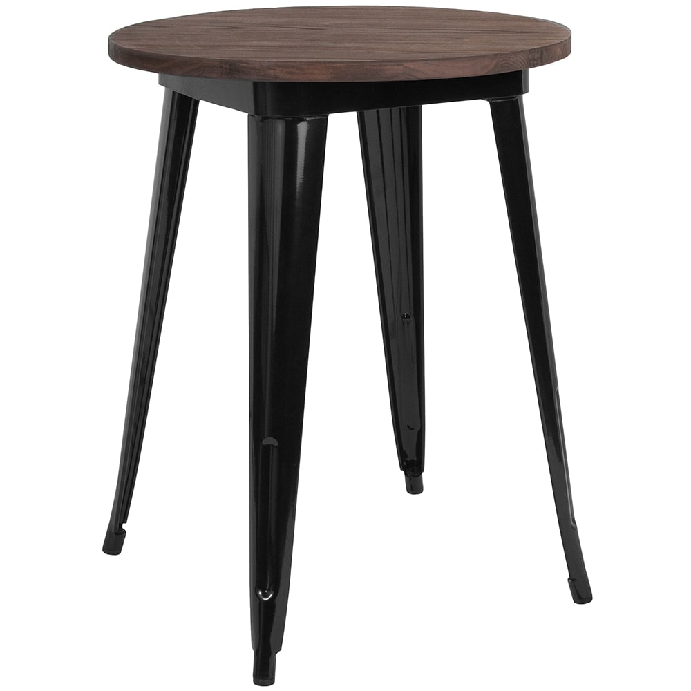 916-CH5108029M1BK 24" Round Dining Height Table w/ Walnut Elm Wood Top - Steel Frame, Black