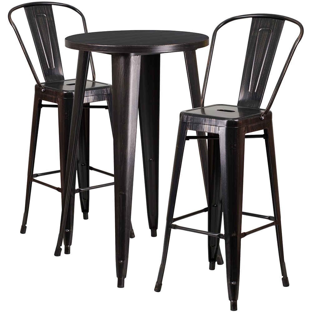 916-CH51080BH230CBQ 24" Round Bar Height Table w/ (2) Bar Stool Set - Black & Antique Go...