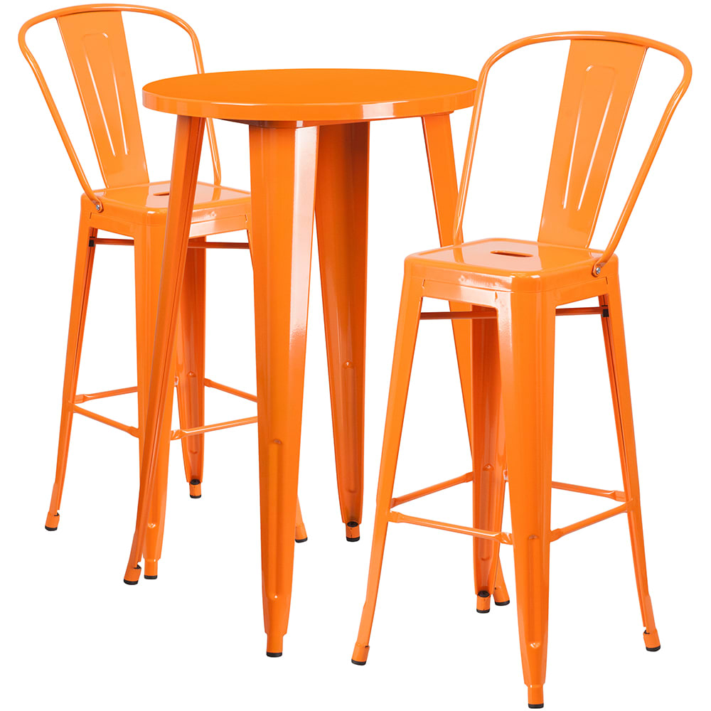 916-CH51080BH230COR 24" Round Bar Height Table w/ (2) Bar Stool Set - Orange Steel Top, Stee...