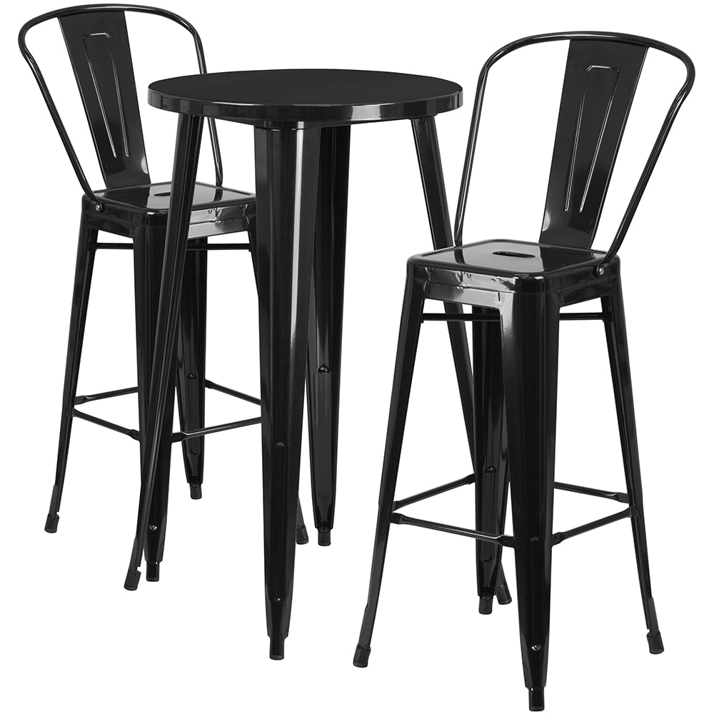 916-CH51080BH230CBK 24" Round Bar Height Table w/ (2) Bar Stool Set - Black Steel Top, Steel...