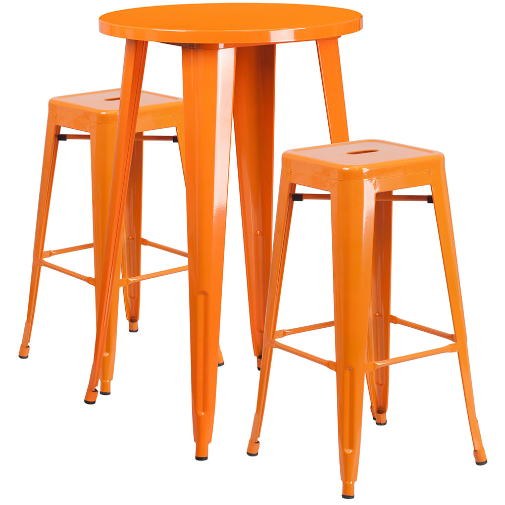 916-CH51080BH230SSOR 24" Round Bar Height Table w/ (2) Bar Stool Set - Orange Steel Top, Ste...