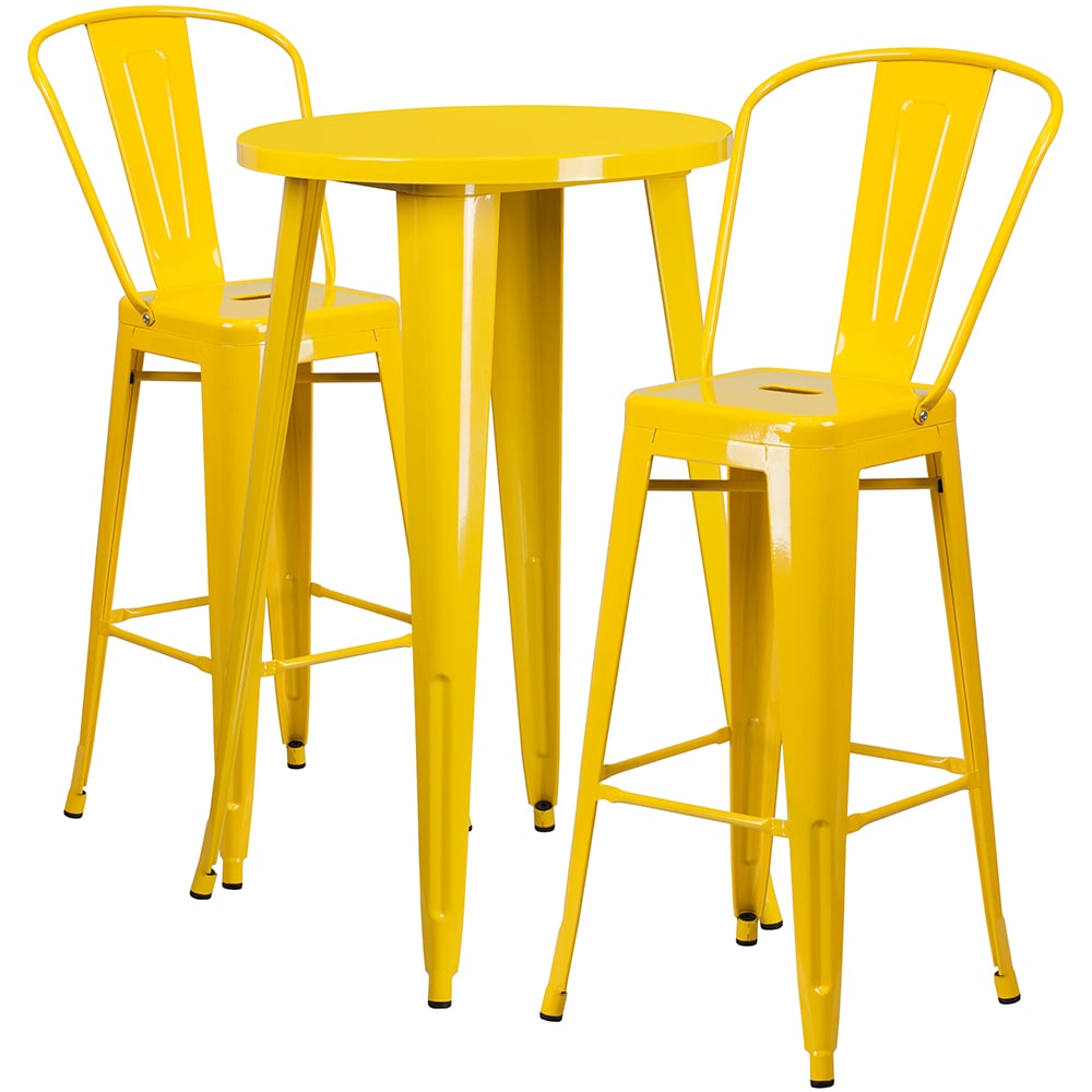 916-CH51080BH230CYL 24" Round Bar Height Table w/ (2) Bar Stool Set - Yellow Steel Top, Stee...
