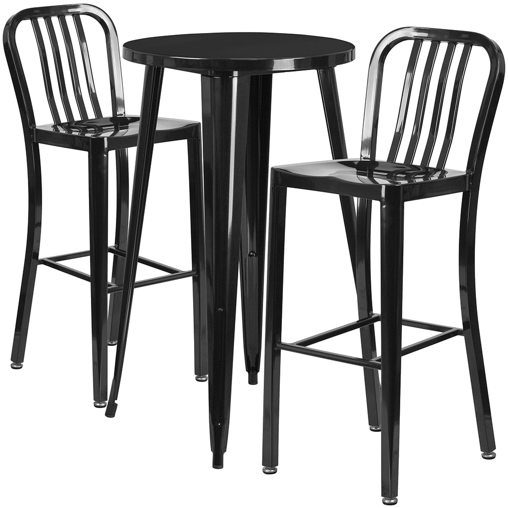 916-CH51080BH230VBK 24" Square Bar Height Table w/ (2) Bar Stool Set - Black Steel Top, Stee...
