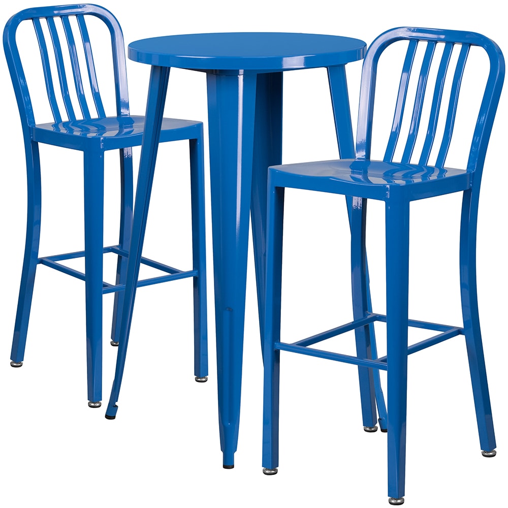 916-CH51080BH230VBL 24" Square Bar Height Table w/ (2) Bar Stool Set - Blue Steel Top, Steel...