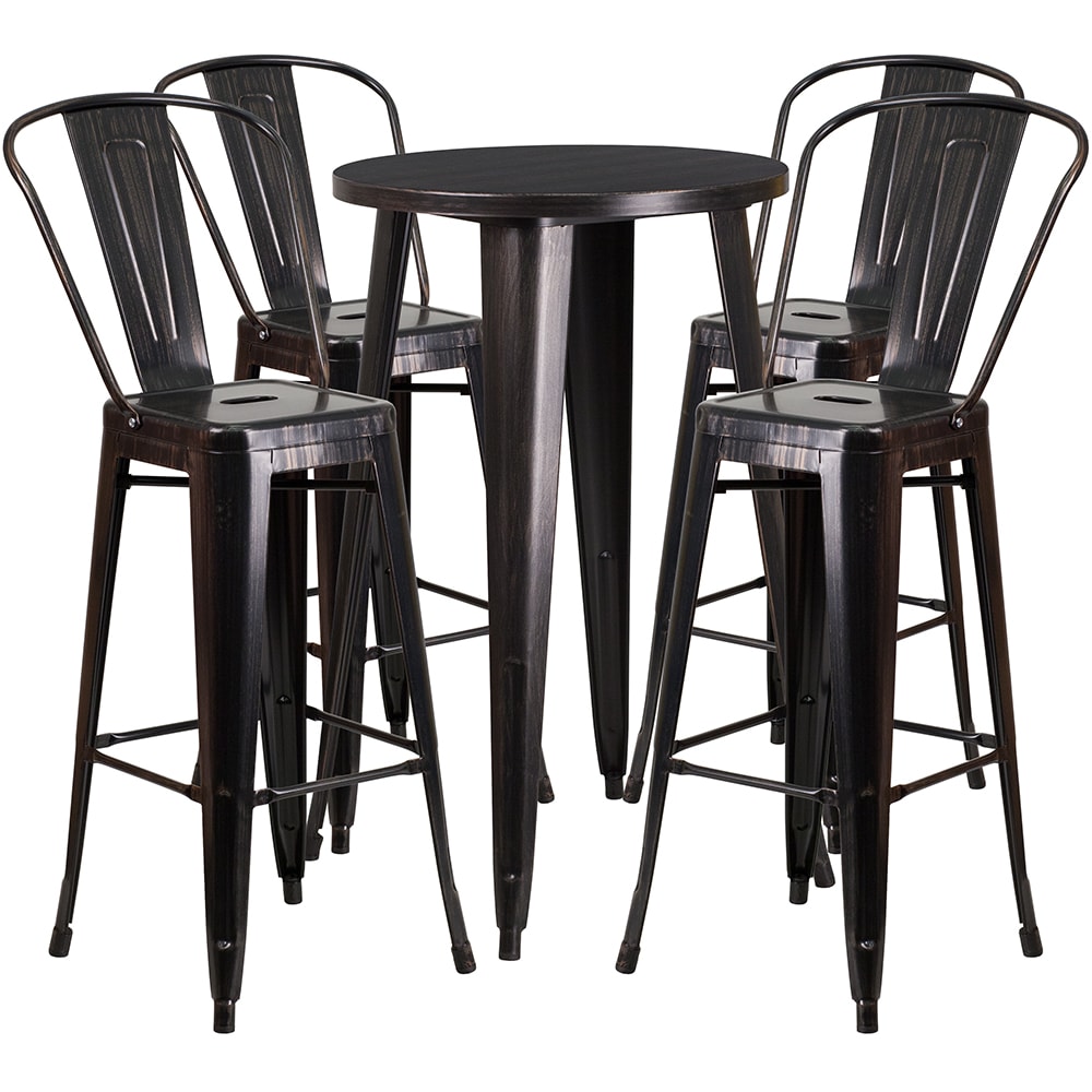 916-CH51080BH430CBQ 24" Square Bar Height Table w/ (4) Bar Stool Set - Black & Antique G...