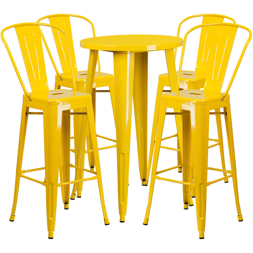 Flash Furniture CH-51080BH-4-30CAFE-YL-GG 24" Square Bar Height Table w/ (4) Bar Stool Set - Yellow Steel Top, Steel Base