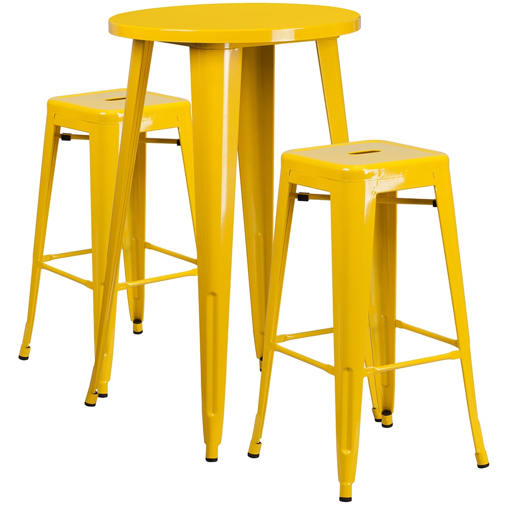 Flash Furniture CH-51080BH-2-30SQST-YL-GG 24" Round Bar Height Table w/ (2) Bar Stool Set - Yellow Steel Top, Steel Base