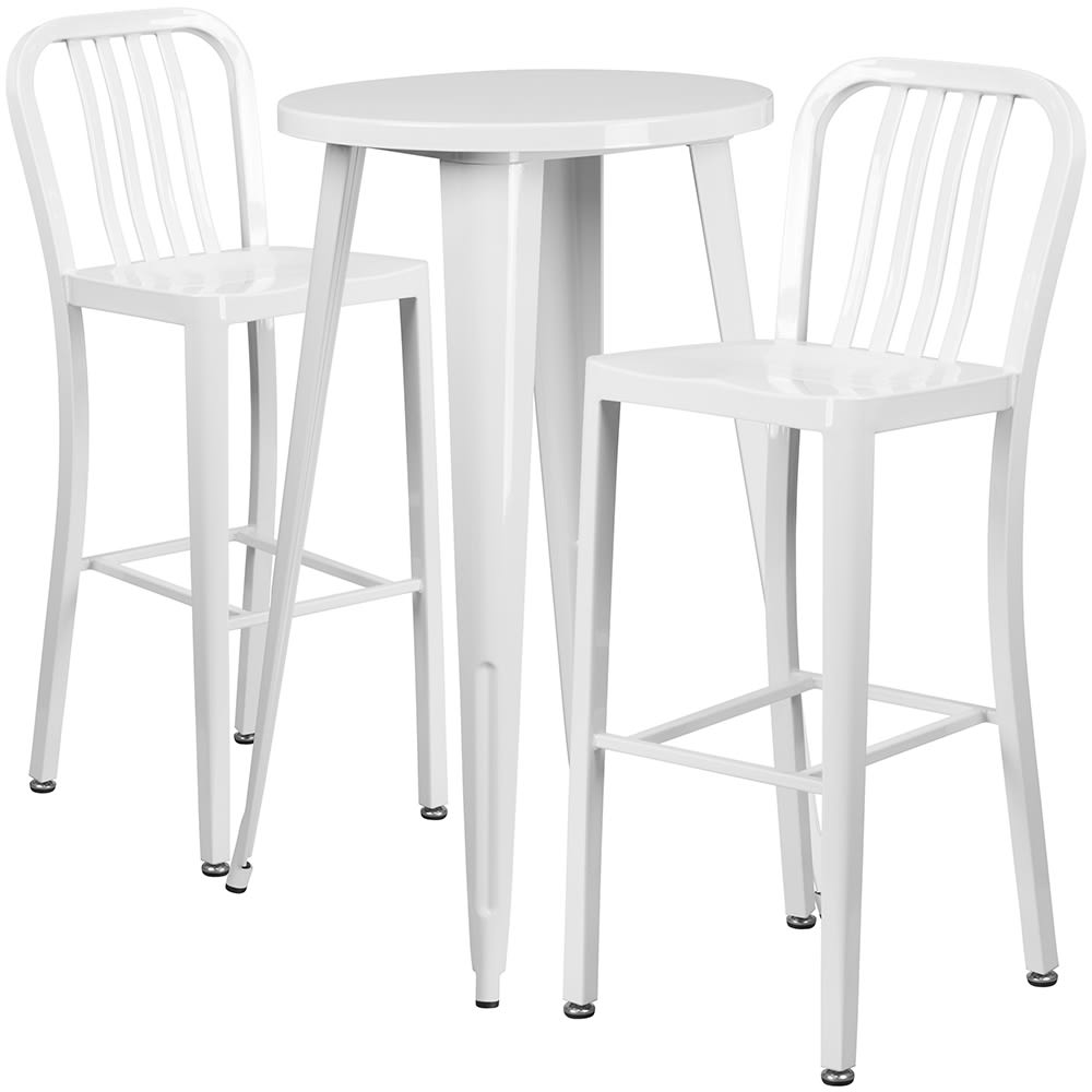 916-CH51080BH230VWH 24" Square Bar Height Table w/ (2) Bar Stool Set - White Steel Top, Stee...