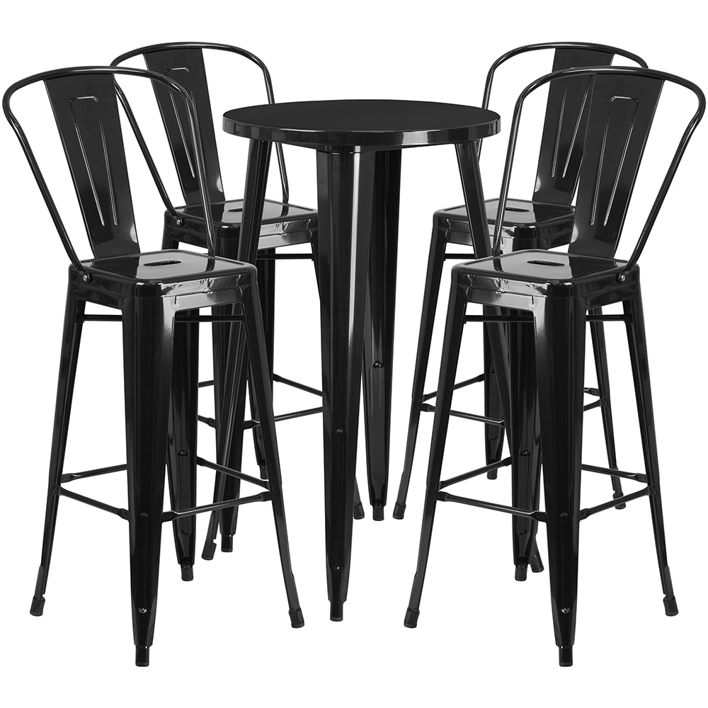 916-CH51080BH430CBK 24" Square Bar Height Table w/ (4) Bar Stool Set - Black Steel Top, Stee...