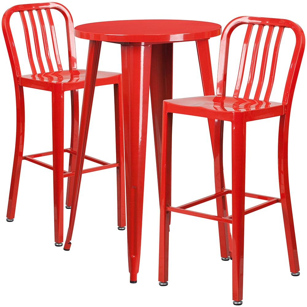 916-CH51080BH230VRED 24" Square Bar Height Table w/ (2) Bar Stool Set - Red Steel Top, Steel...