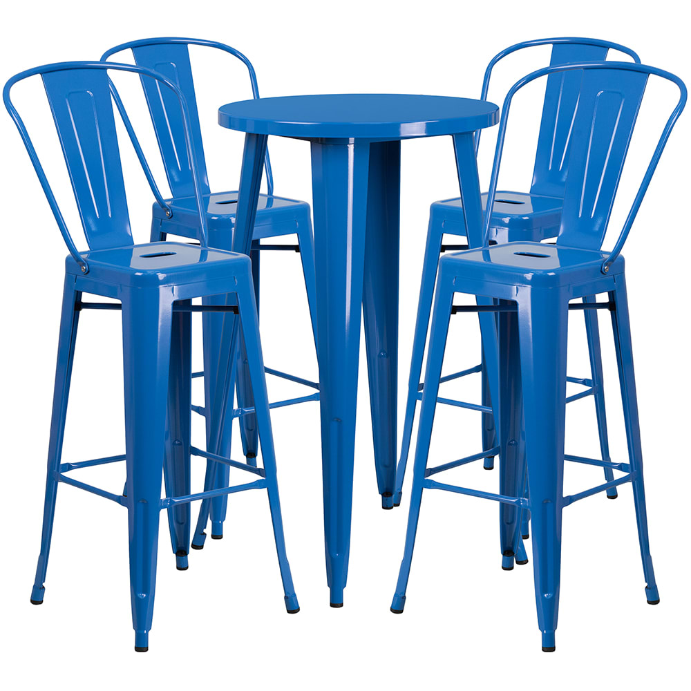 916-CH51080BH430CBL 24" Square Bar Height Table w/ (4) Bar Stool Set - Blue Steel Top, Steel...