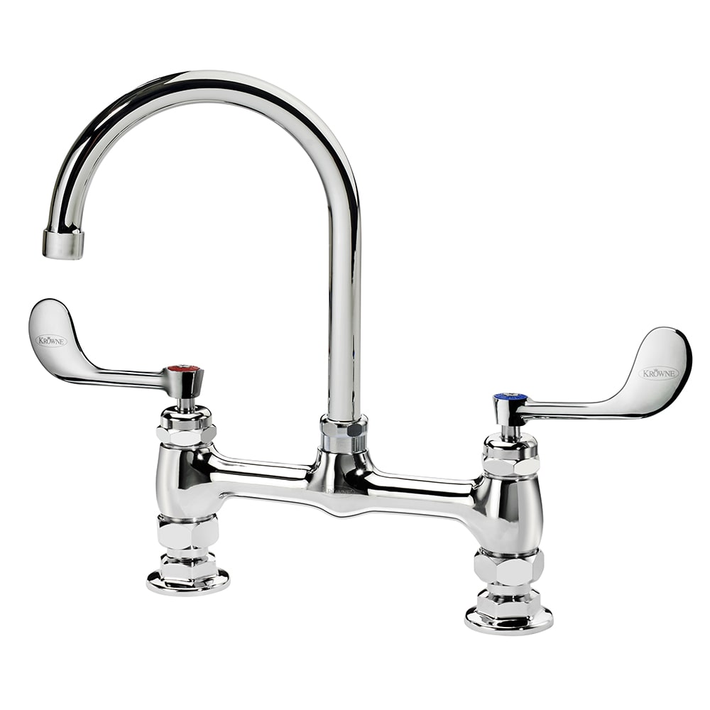 381-15801LWF2 Raised Deck Mount Faucet w/ 6" Gooseneck Spout & Wrist Action Handles - 8&...