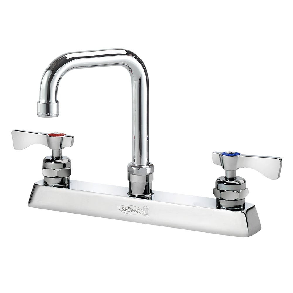 Krowne 15-530L-L-H2 Deck Mount Faucet w/ 4 1/2" Double Bend Spout & Lever Handles - 8" Centers, 0.5 GPM