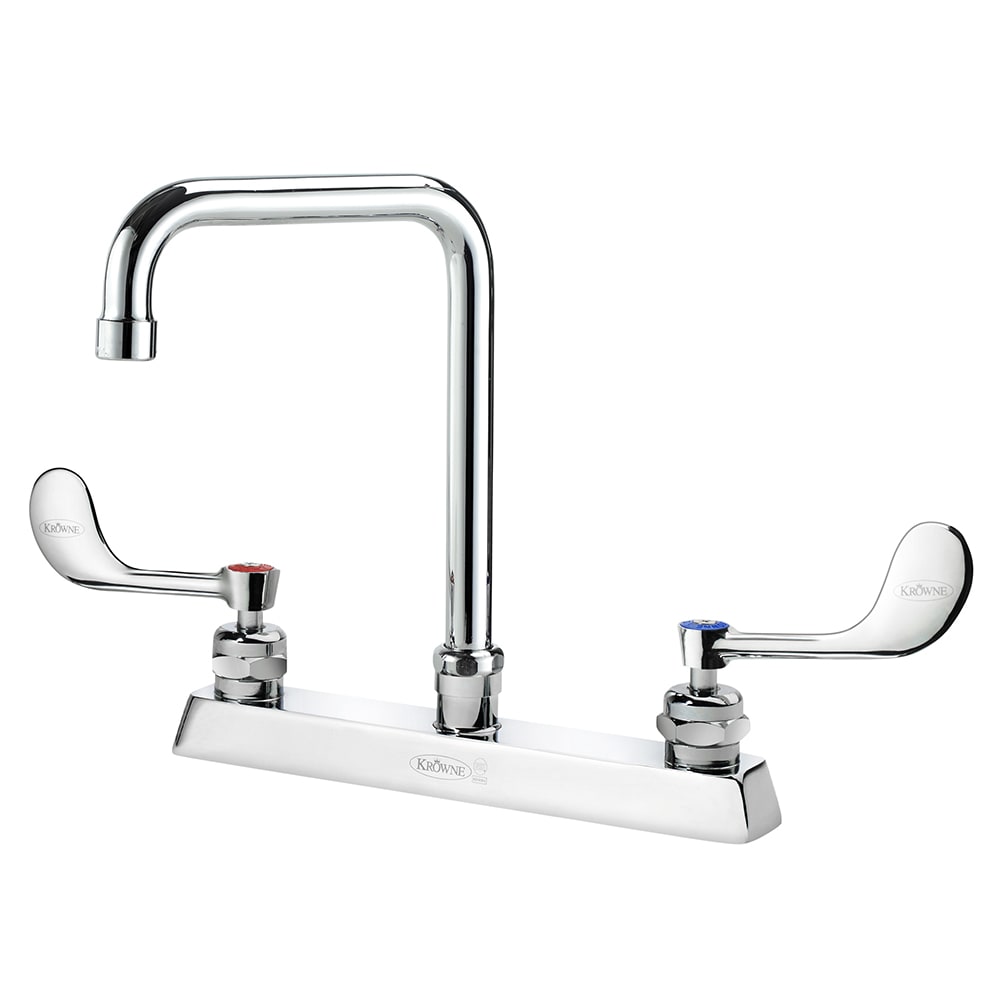 Krowne 15-531L-W-E6 Deck Mount Faucet w/ 6" Double Bend Spout & VR Wrist Action Handles - 8" Centers, 2.2 GPM
