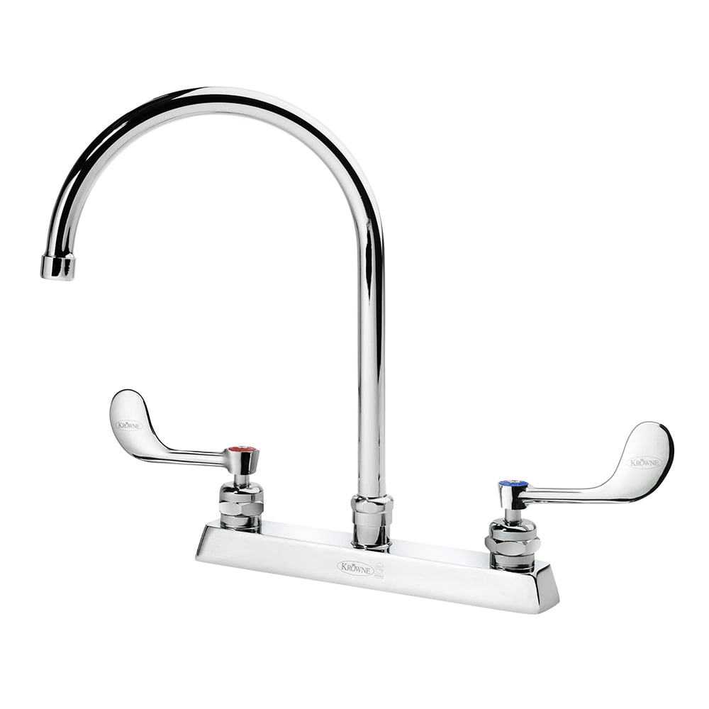 381-15502LWH2 Deck Mount Faucet w/ 8 1/2" Gooseneck Spout & VR Wrist Action Handles - 8&...