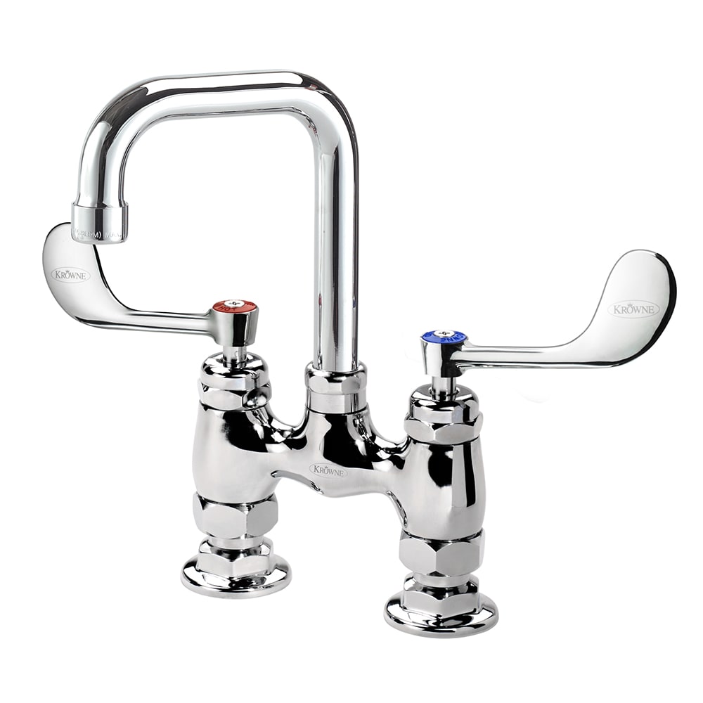 Krowne 15-430L-W-H4 Raised Deck Mount Faucet w/ 4 1/2" Double Bend Spout & Wrist Handles - 4" Centers, 1.5 GPM