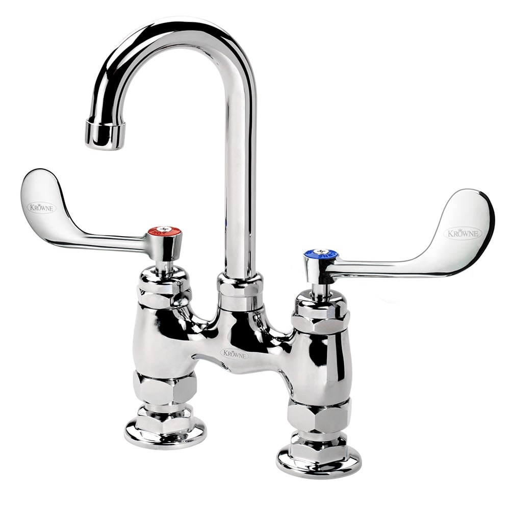 381-15425LWG2 Raised Deck Mount Faucet w/ 3 1/2" Gooseneck Spout & Wrist Action Handles...