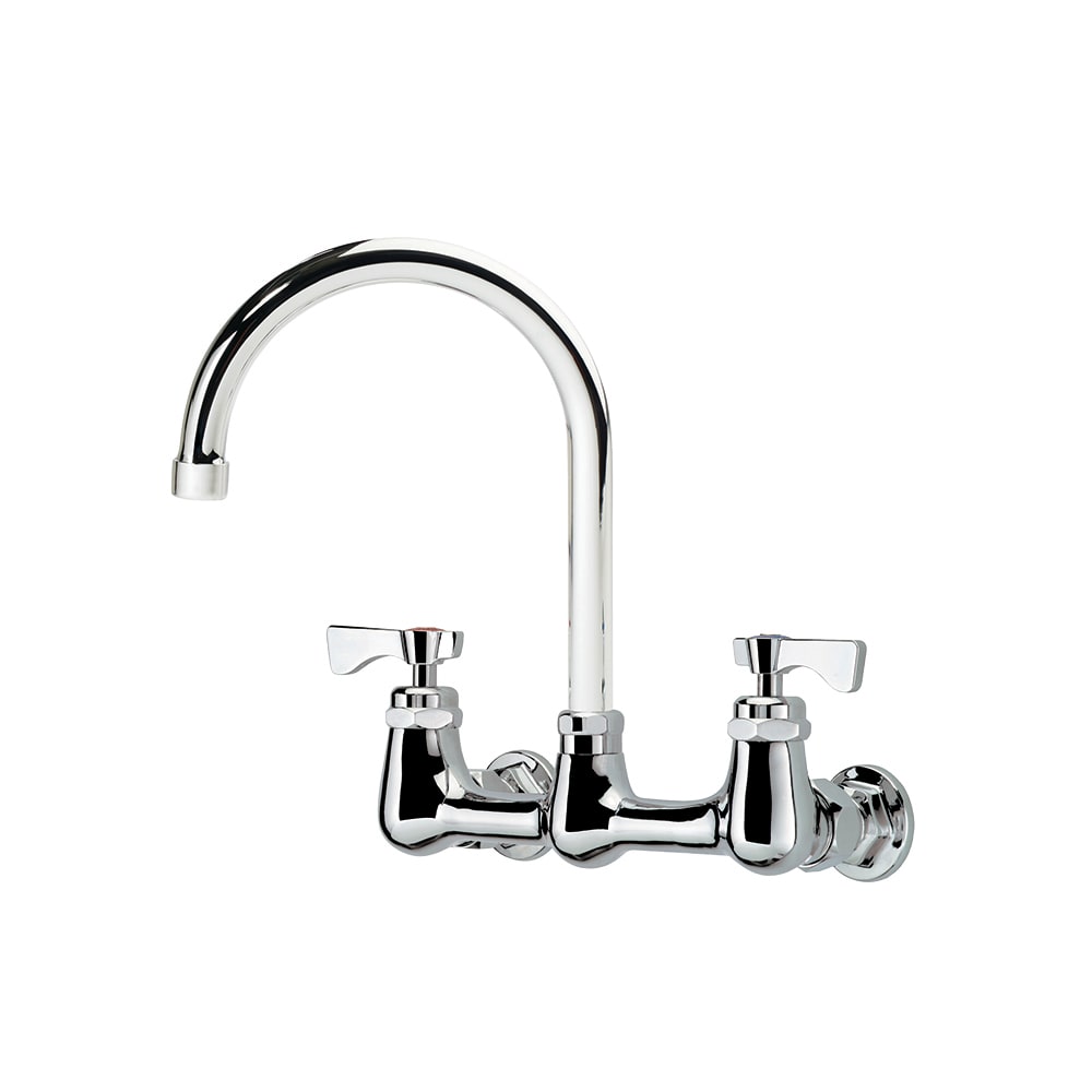 381-14801LLF2 Wall Mount Faucet w/ 6" Gooseneck Spout & Lever Handles - 8" Centers,...