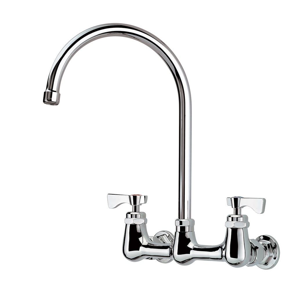 381-14802LLH4 Wall Mount Faucet w/ 8 1/2" Gooseneck Spout & Lever Handles - 8" Cent...