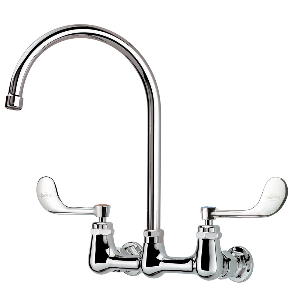 381-14802LWH3 Wall Mount Faucet w/ 8 1/2" Gooseneck Spout & VR Wrist Action Handles - 8&...