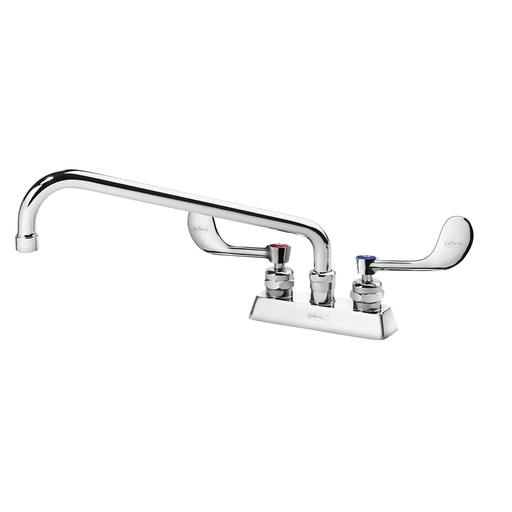 Krowne 15-312L-W-H4 Deck Mount Faucet w/ 12" Swing Spout & VR Wrist Action Handles - 4" Centers, 1.5 GPM