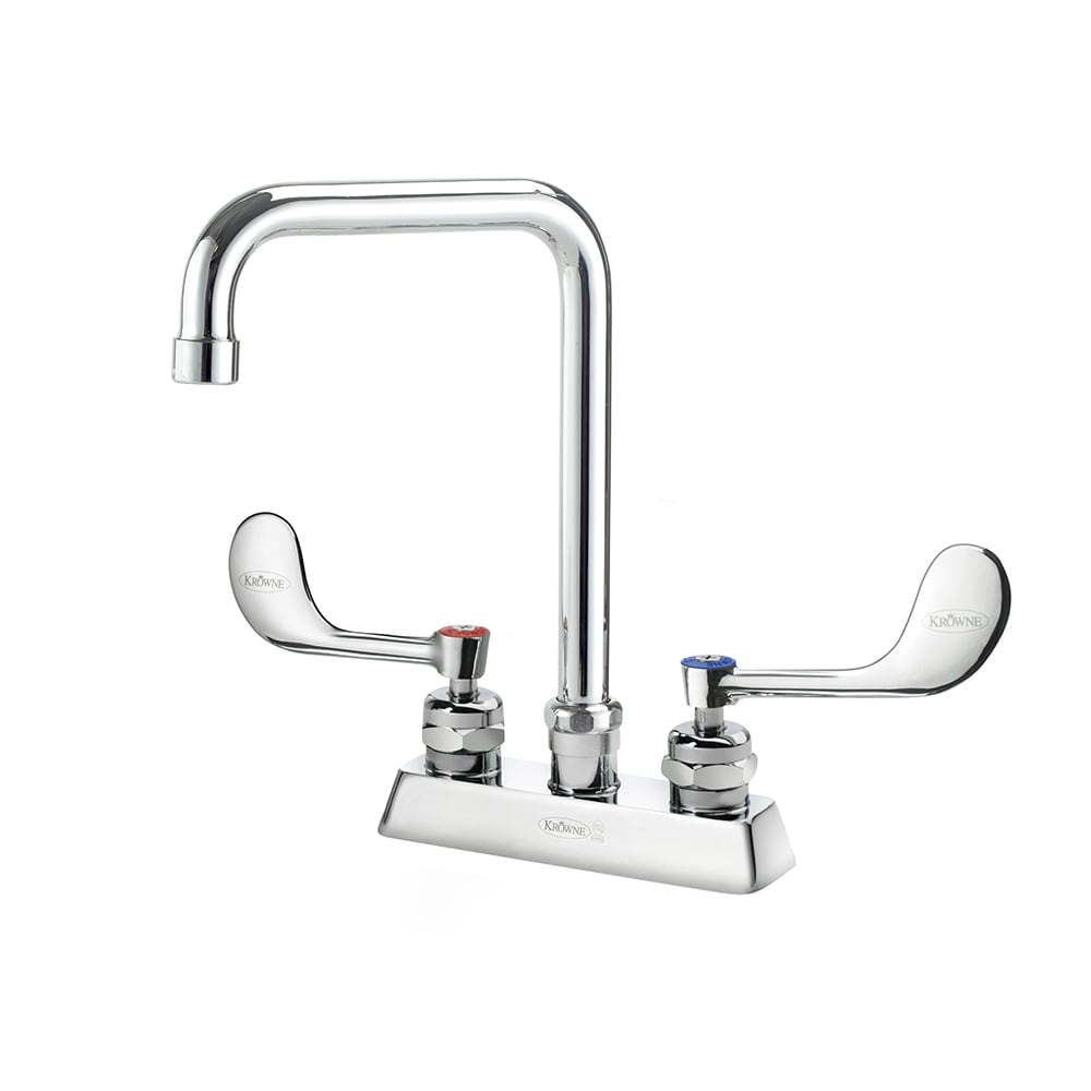 Krowne 15-331L-W-E6 Deck Mount Faucet w/ 6" Double Bend Spout & VR Wrist Action Handles - 4" Centers, 2.2 GPM