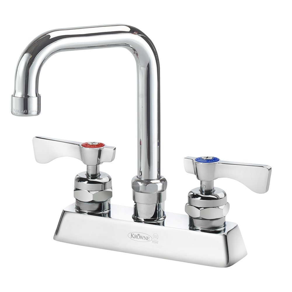 Krowne 15-330L-L-H3 Deck Mount Faucet w/ 4 1/2" Double Bend Spout & Lever Handles - 4" Centers, 1.0 GPM