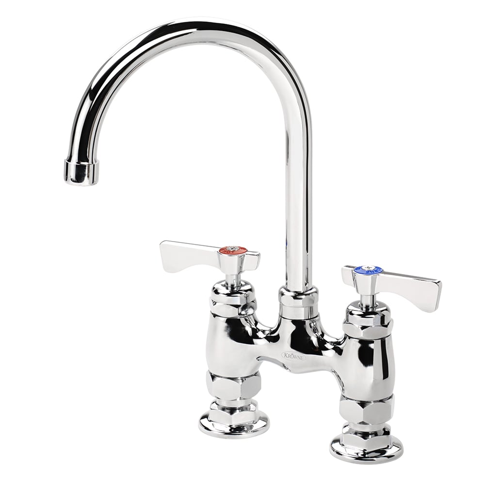 381-15401LLH2 Raised Deck Mount Faucet w/ 6" Gooseneck Spout & Lever Handles - 4" C...