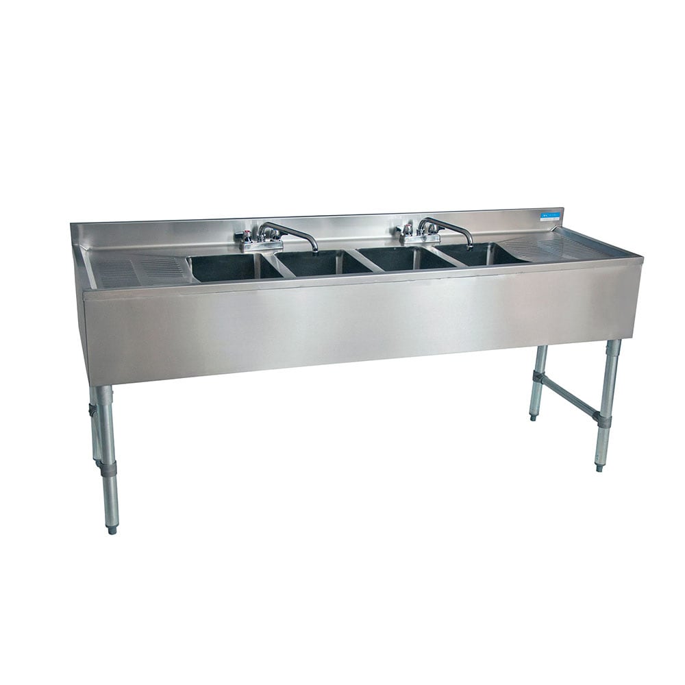 956-UB421484TS 84" Underbar Sink Unit w/ (4) Compartments - 19" Left & Right Drainb...