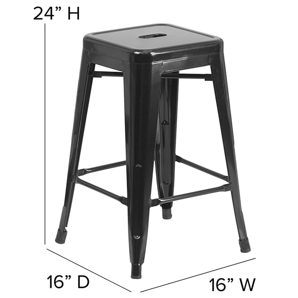 Flash Furniture CH 31320 24 BK GG Counter Height Backless Stool w Metal Seat Black