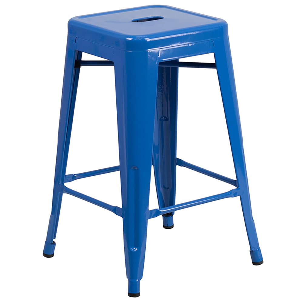 Flash Furniture CH-31320-24-BL-GG Counter Height Backless Stool w/ Metal Seat, Blue