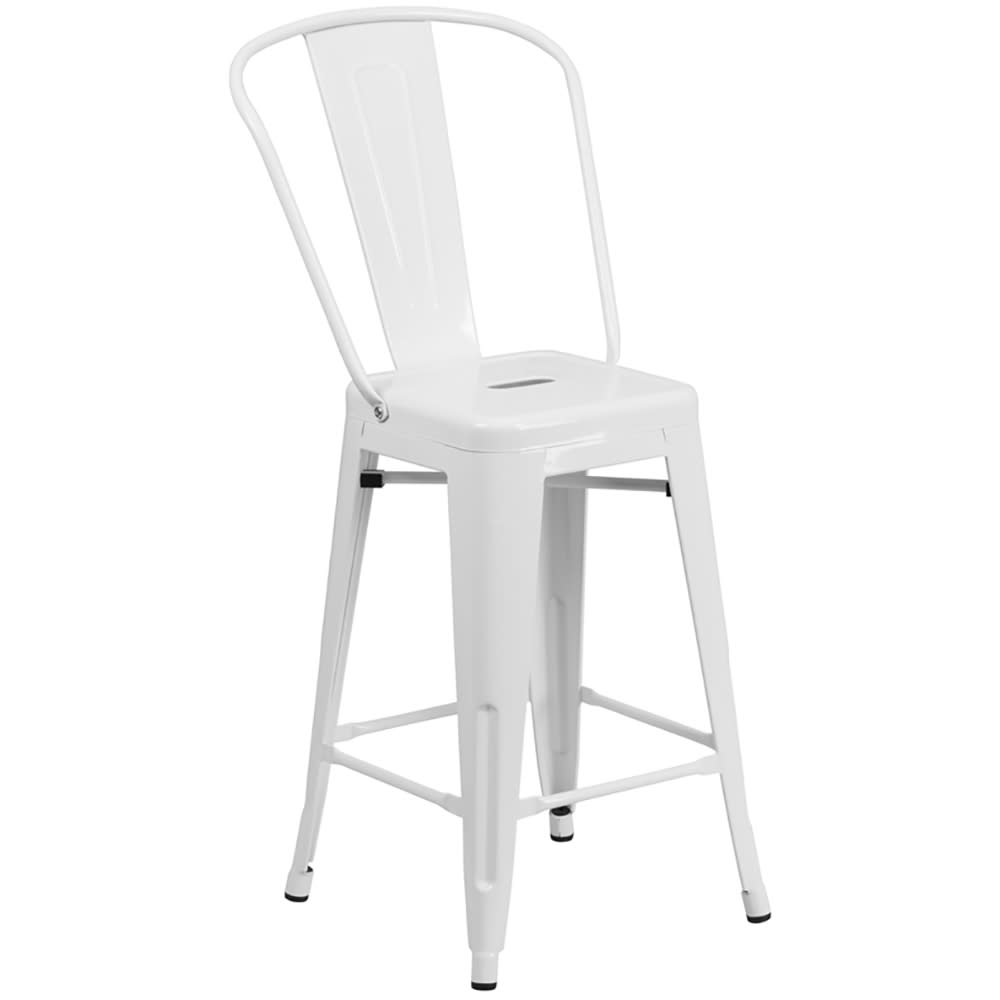916-CH3132024GBWH Counter Height Bar Stool w/ Curved Back & Metal Seat, White
