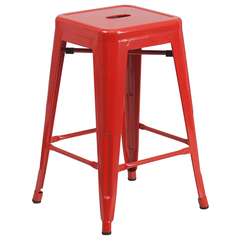 916-CH3132024RED Counter Height Backless Bar Stool w/ Metal Seat, Red