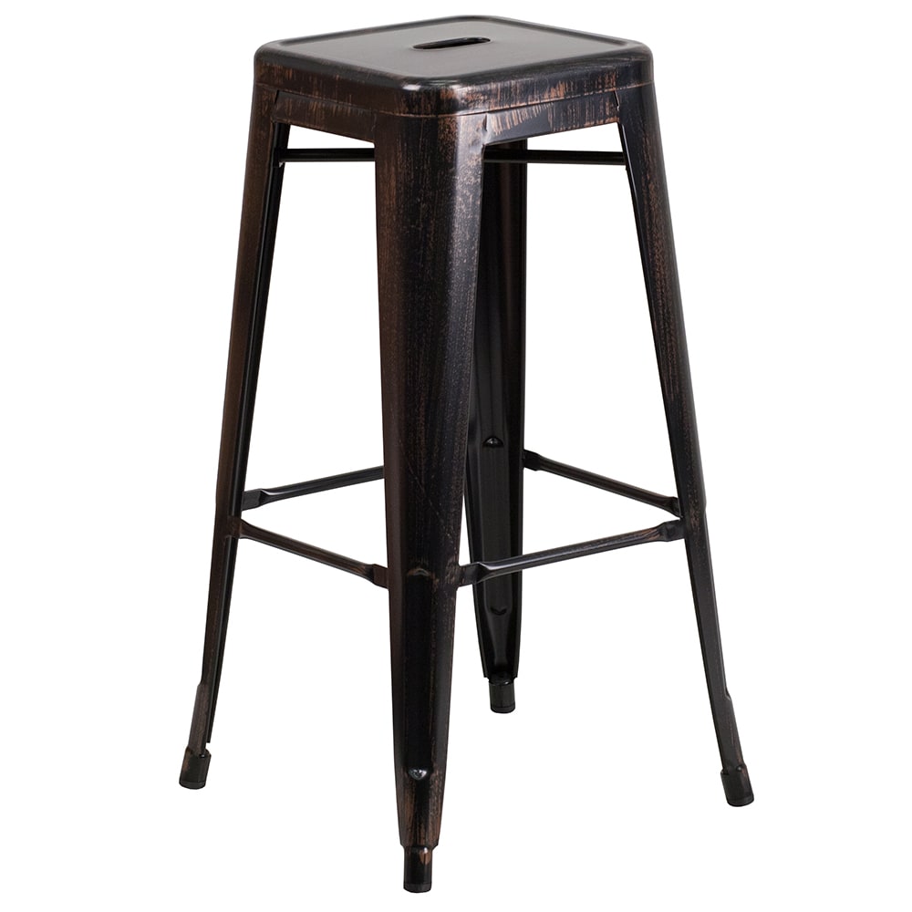 916-CH3132030BQGG Backless Bar Stool w/ Metal Seat, Black Antique Gold